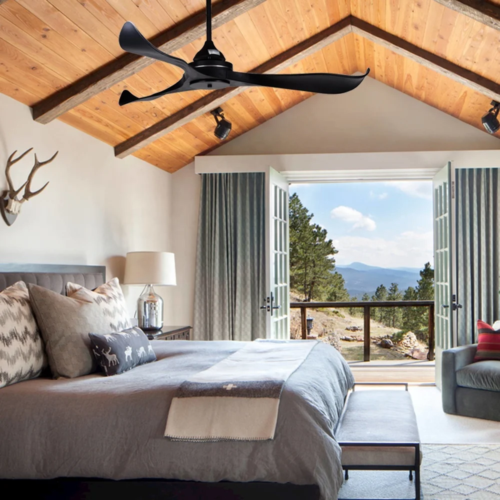 56 بوصة استهلاك منخفض للطاقة توفير الطاقة تدفق هواء جيد داخلي وخارجي كبير الحجم AC DC مروحة سقف كبيرة سوداء #4