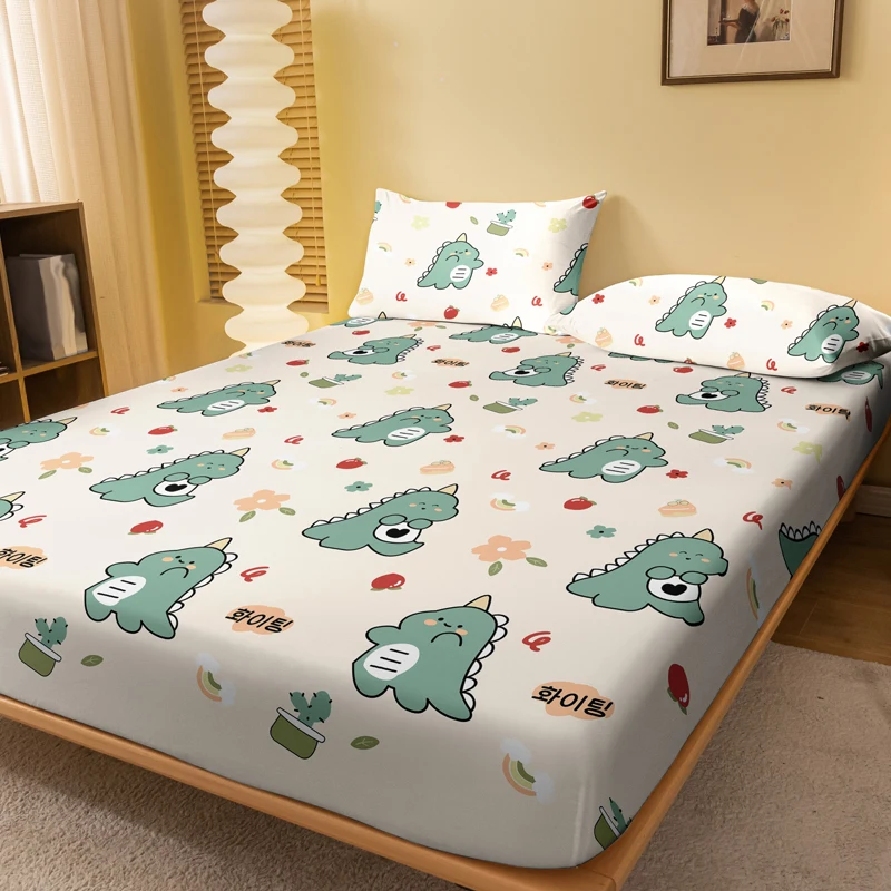 1 cartoon animal little dinosaur printed matte Fitted Sheet, bedroom printed bed cover, bedding (excluding pillowcases)