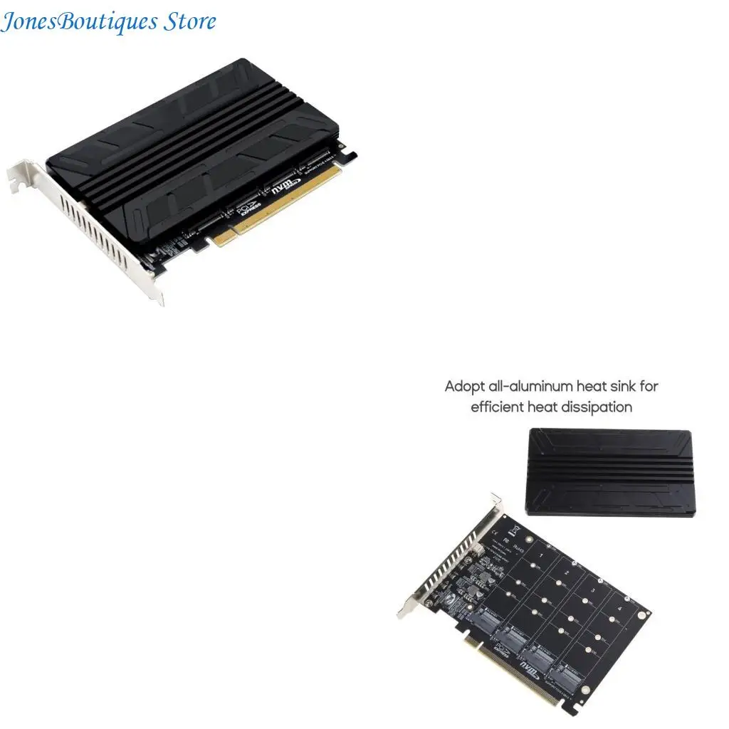 NVME M-KEY SSD RAIDs PCIE X16 Array Expansion Adapter Board PCIE Split Card with All-Aluminum Heatsink Pad W8KE