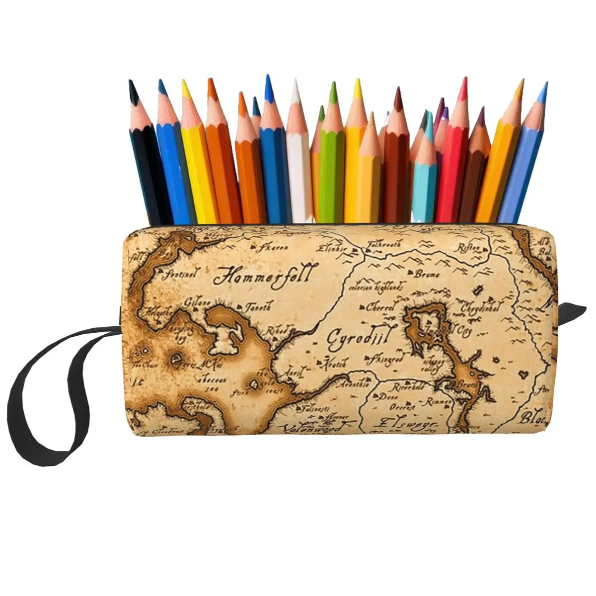 Map Of Tamriel Elder Scrolls Iv Oblivion Pencil Case for Kids Pen Box Pencil Bag Stationery Supplies Women Organizer Pouch