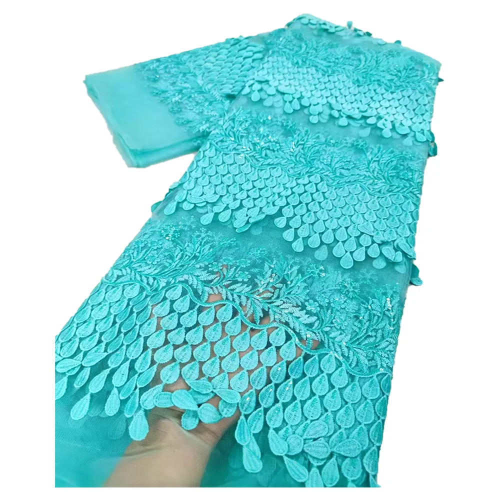 African lace Embroidery Lace milk Silk Fabric 2025 high quality Nigerian water soluble Organza tulle sequined sewn gown