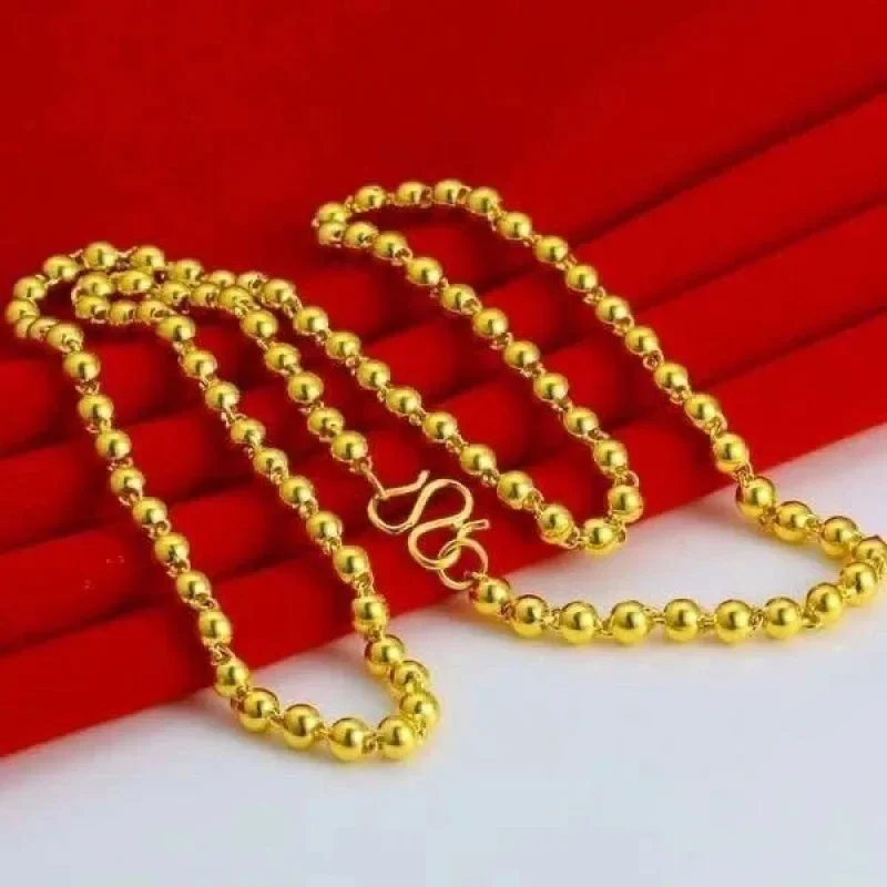 Authentic Vietnamese sand gold necklace for men and women, domineering men's glossy ball beads necklace