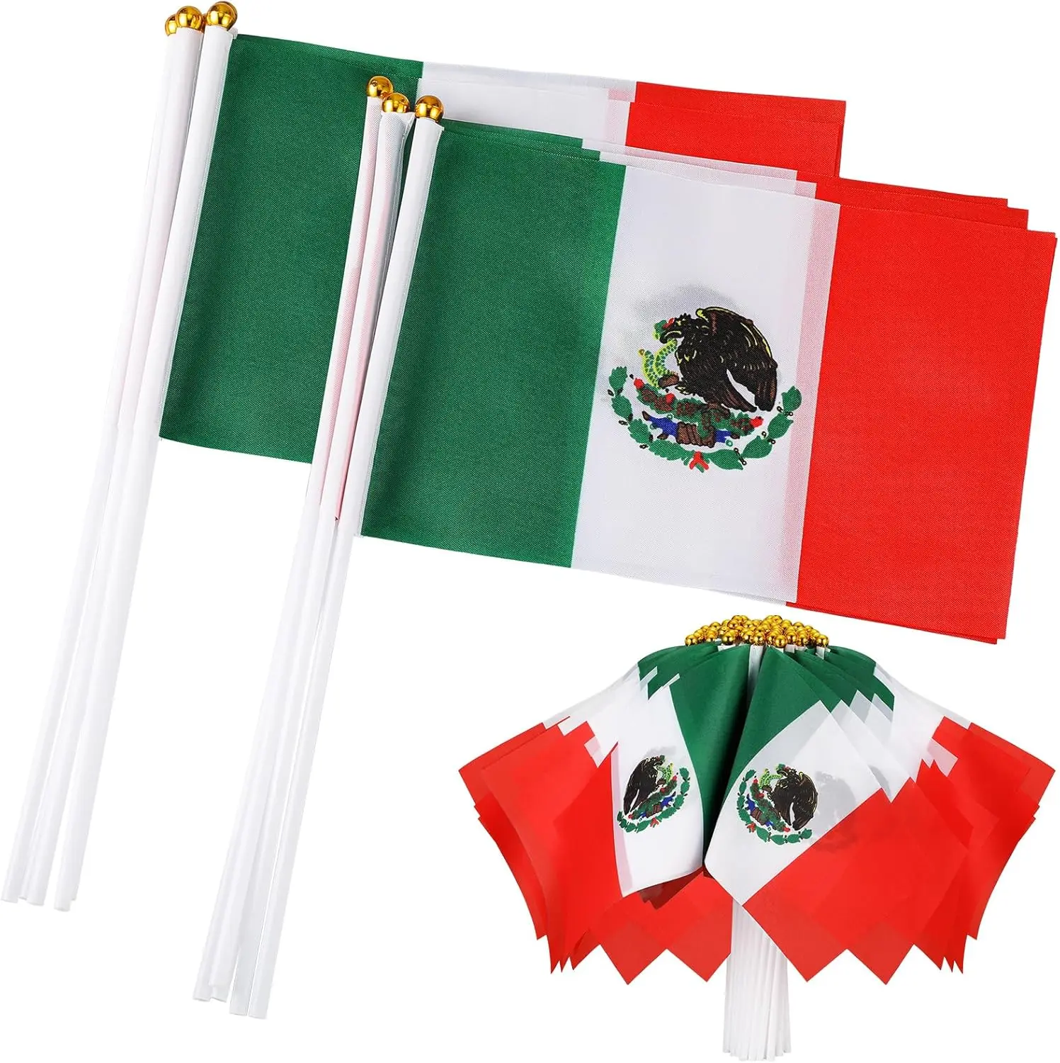 Flagnshow 100% Polyester 10 Pcs 14*21cm Mexico Hand Waving Flags