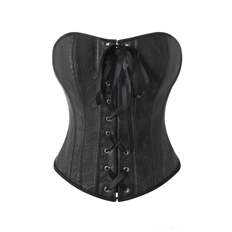 

Women Black Pu Leather Corset Top Gothic Front Lace-up Bustier Sexy Overbust Body Shapewear Lingerie Punk Korsett Corsets