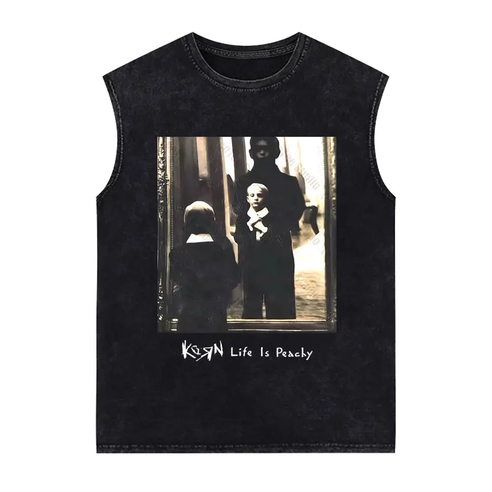 Korn Freak on A Leash Merch Vintage Washed Tank Tops T-shirts Metal Gothic Rock Band Vest Men Casual Cotton Sleeveless T Shirts