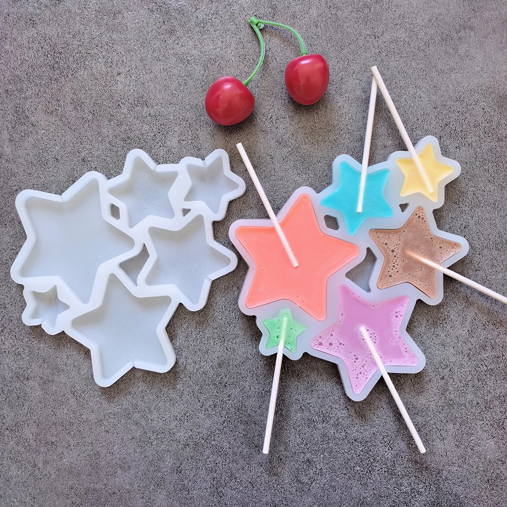 1 unidad de moldes pequeños y con forma de estrella de cinco puntas, utilizados para piruletas, postres, moldes antiadherentes para hornear DIY