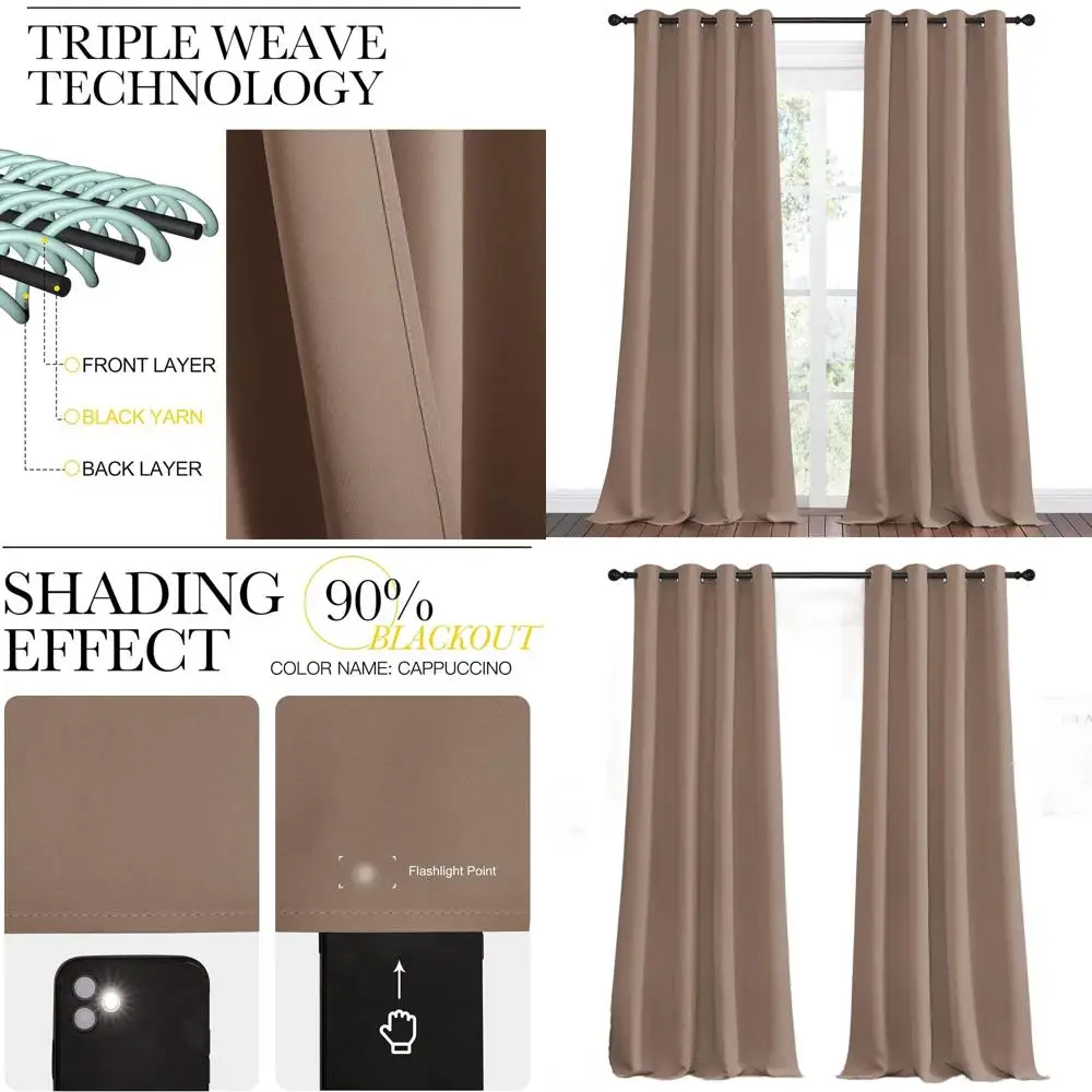 

Комплект плотные шторы с термоизоляцией, 55x96 дюймов, капучино для спальни