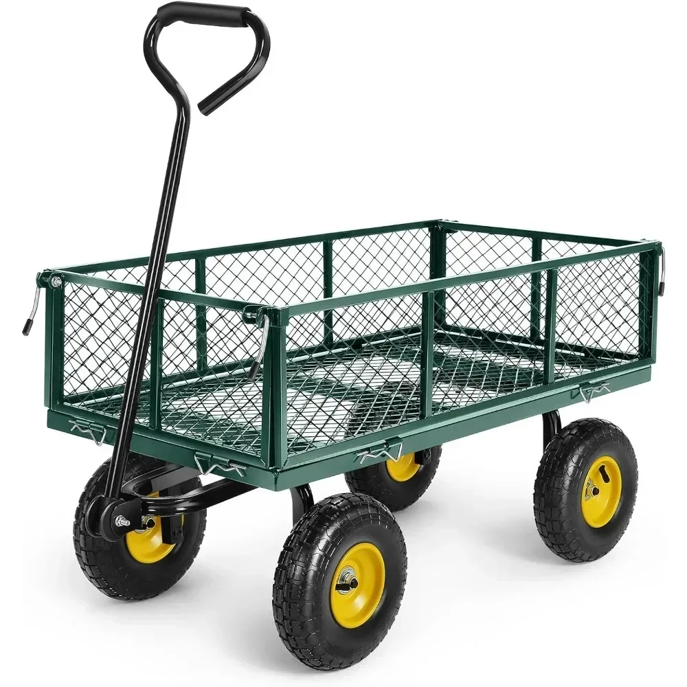 

Steel Garden Cart 680 Lbs Capacity Heavy Duty Garden Wagons With Removable Steel Mesh Sides to Convert Into Flatbed Trolley Hand