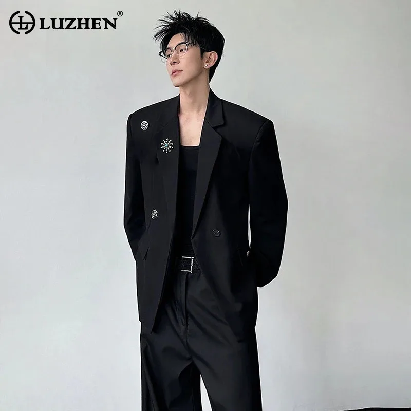 LUZHEN New Elegant Temperament Diamond Patchwork Decorate Shoulder 2026 Pad Blazer Coat Men's Fashion Casual Male Clothes JY8399