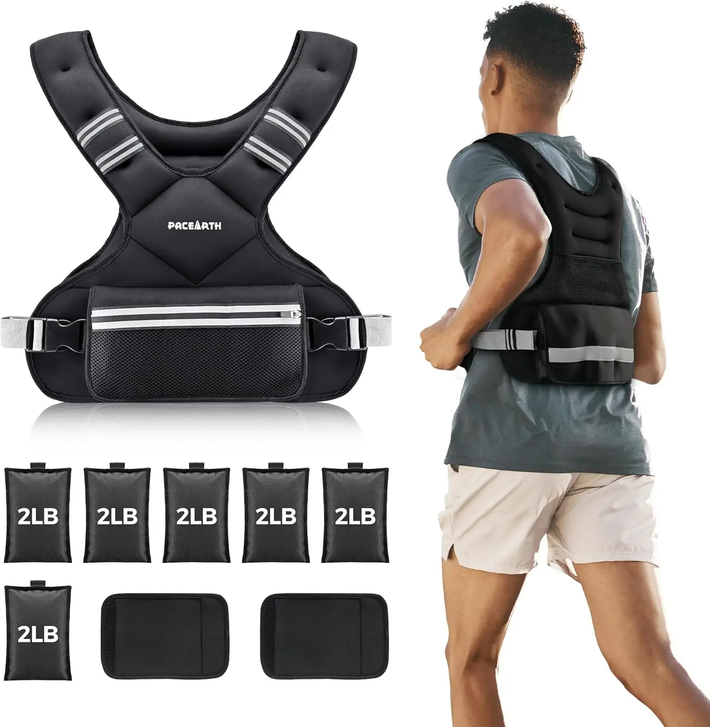 

Adjustable Weight Vest 4-32lbs X-Shape for Women Men, Home Workout with 6 Iron Sand Packs, Pink Gray Black