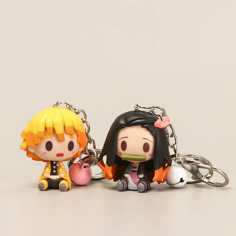 4 unids/set Anime Demon Slayer versión Q figura de acción kawaii PVC modelo coche llavero mochila colgante decoración muñeca juguete regalos