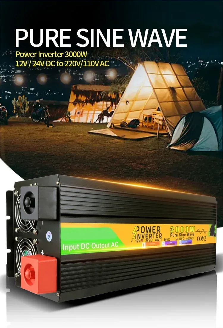 Профессиональный инвертор полной мощности с чистой синусоидальной волной постоянного тока 12 В в переменный ток 220 В 3000 Вт