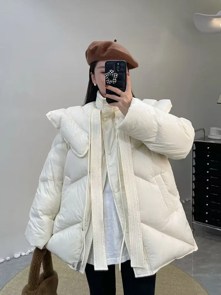 Navy Doll Collar Winter Down Jacket Women Overcoat Thick 90% White Duck Down Coat Casual Korean Fashion Parka