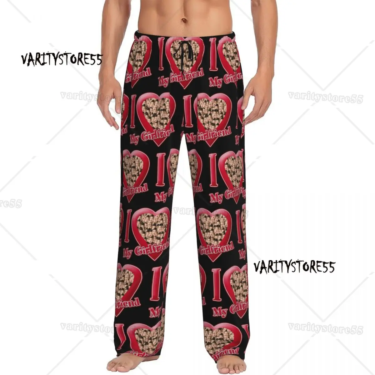 

Custom Men I Love My Girlfriend Face Pajama Pants Print Valentine's Day Gift Sleep Sleepwear Bottoms with Pockets