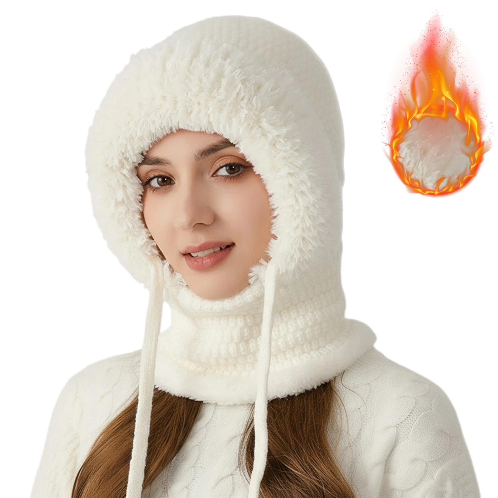 

Вязаная шапка-бини 3-в-1 с шарфом и маской, плюшевые наушники, шапка-снуд на шнурке, ветрозащитная, для женщин