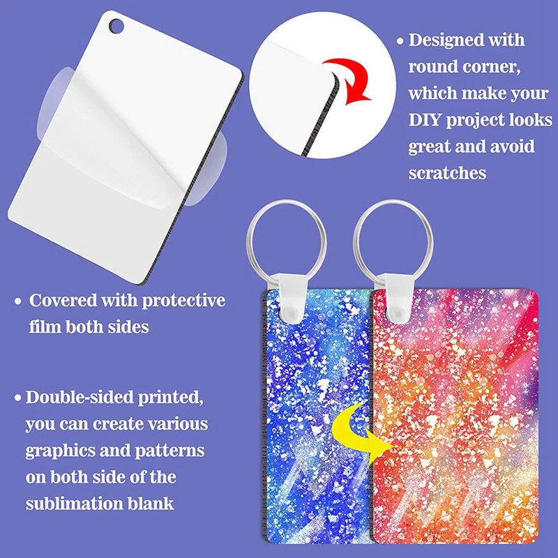 200Pcs Sublimation Keychain Blanks Set Rectangle Heat Transfer Blanks Keychain Tassels With Key Rings For Keychain DIY