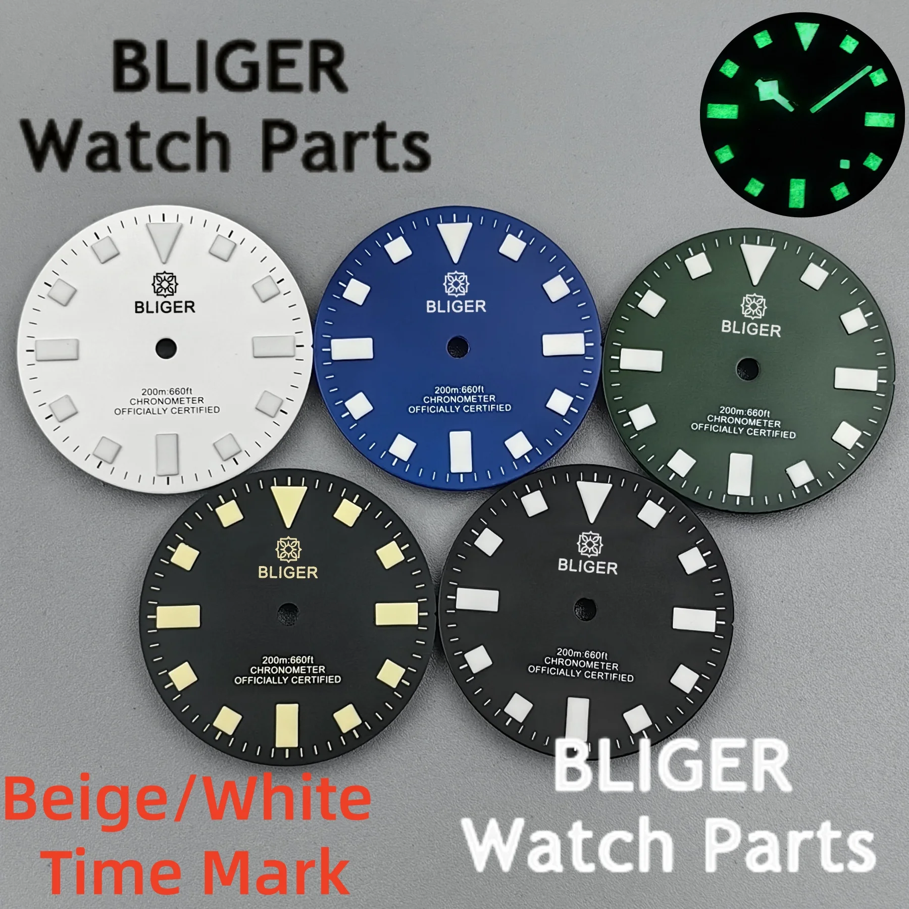 BLIGER 29mm Sterile Luminous No Date Face Black Blue Green White Watch Dials For NH35 NH36 PT5000 Miyota DG2813 Mod Watch Parts
