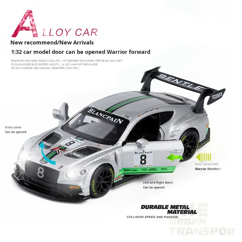 1:32 Mini modello di auto in lega Bentley GT3 giocattolo in metallo pressofuso e veicoli giocattolo tirare indietro macchinine per bambini per bambini ragazzo auto regalo