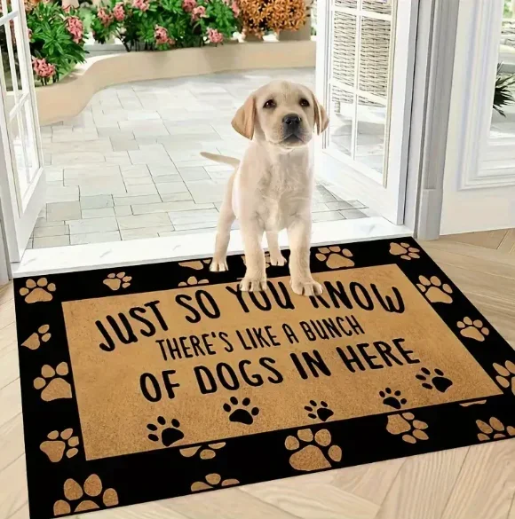 Wooden Door Dog Paw Carpet Painted On The Wall White Dog Claws Door Mat Indoor Mat Floor Mat Flannel Retro Home Decoration