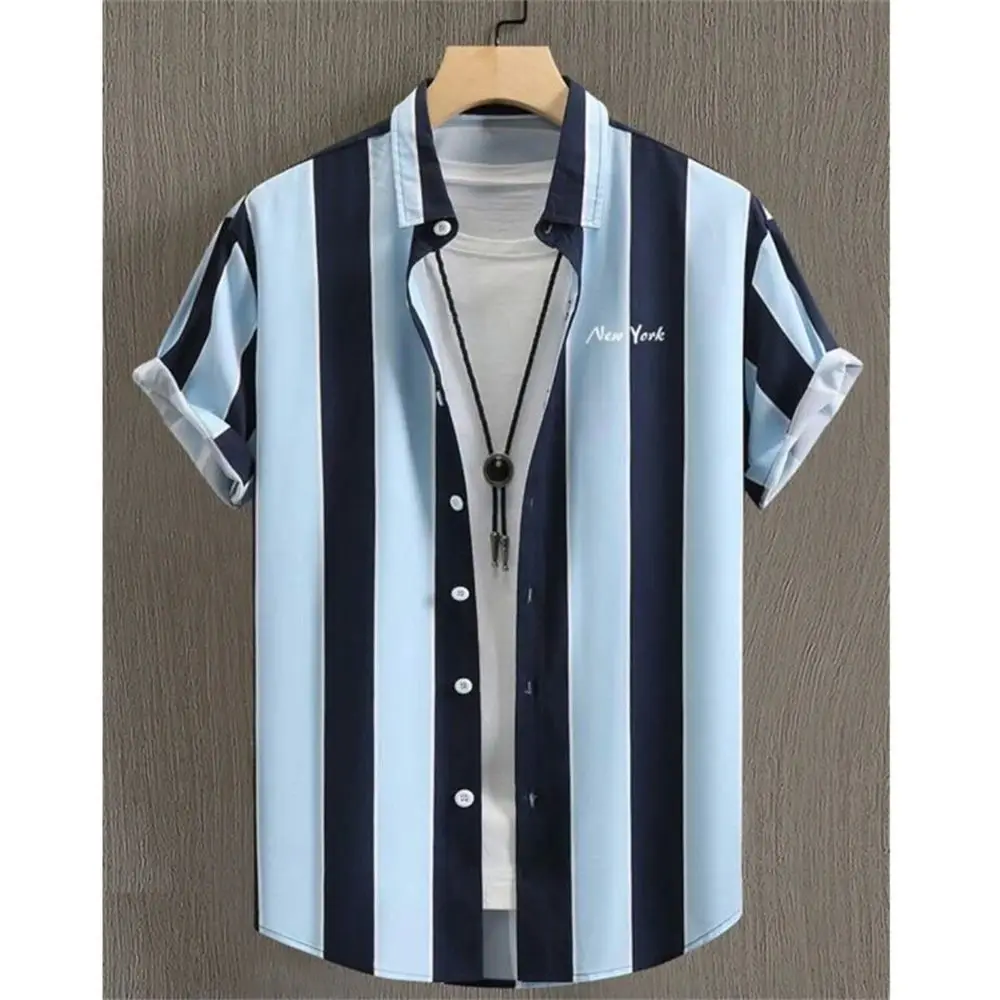 Vintage Hawaiian Beach Shirt 3D Print Striped Men's Summer Shirt Special Wide Fit Fleece Lined Long Sleeve  Collar
