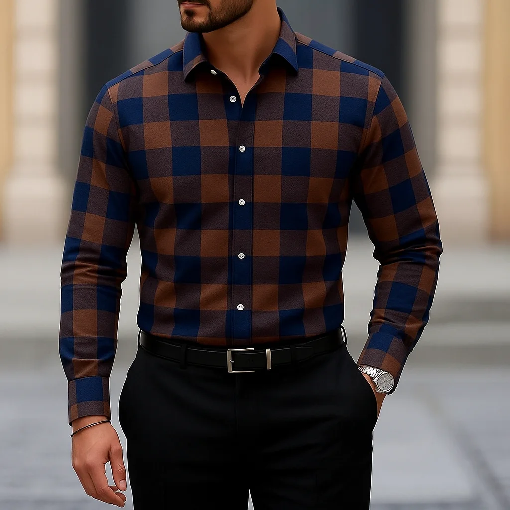 2025 Men's Long Sleeve Shirt Casual Slim Fit Button Down Shirt Advanced striped design Shirt for Men Fashion Top Blouse Male Tee