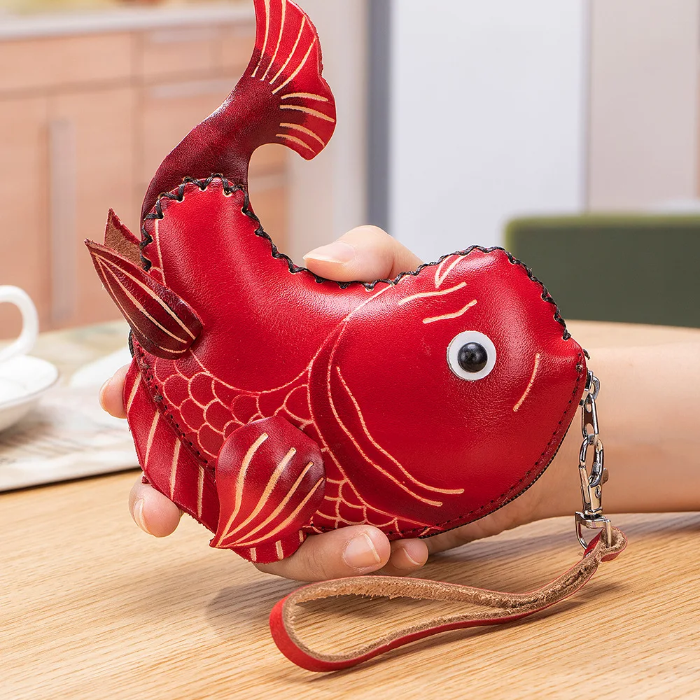 Handmade Cow Leather Coin Purse Zodiac Animal Storage Bag Genuine Leather Wristlet Key Pouch Mini Change Wallet For Women