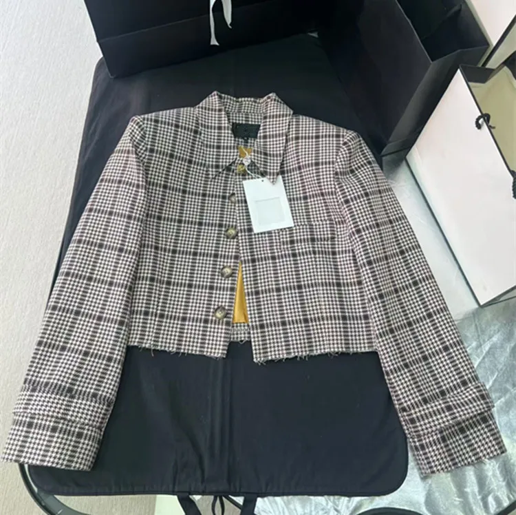 Customization European women's clothing - new styles for summer 2026 Long-sleeved single-breasted plaid tweed coat