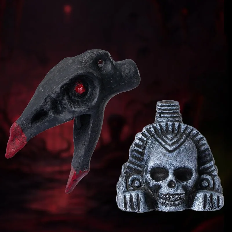 الأزتيك الجمجمة الصراخ صافرة: رعب واقعي إغاظة محاكاة ساخرة الضغط الفخار الناي صافرة لعبة الأزتيك صافرة قلادة
