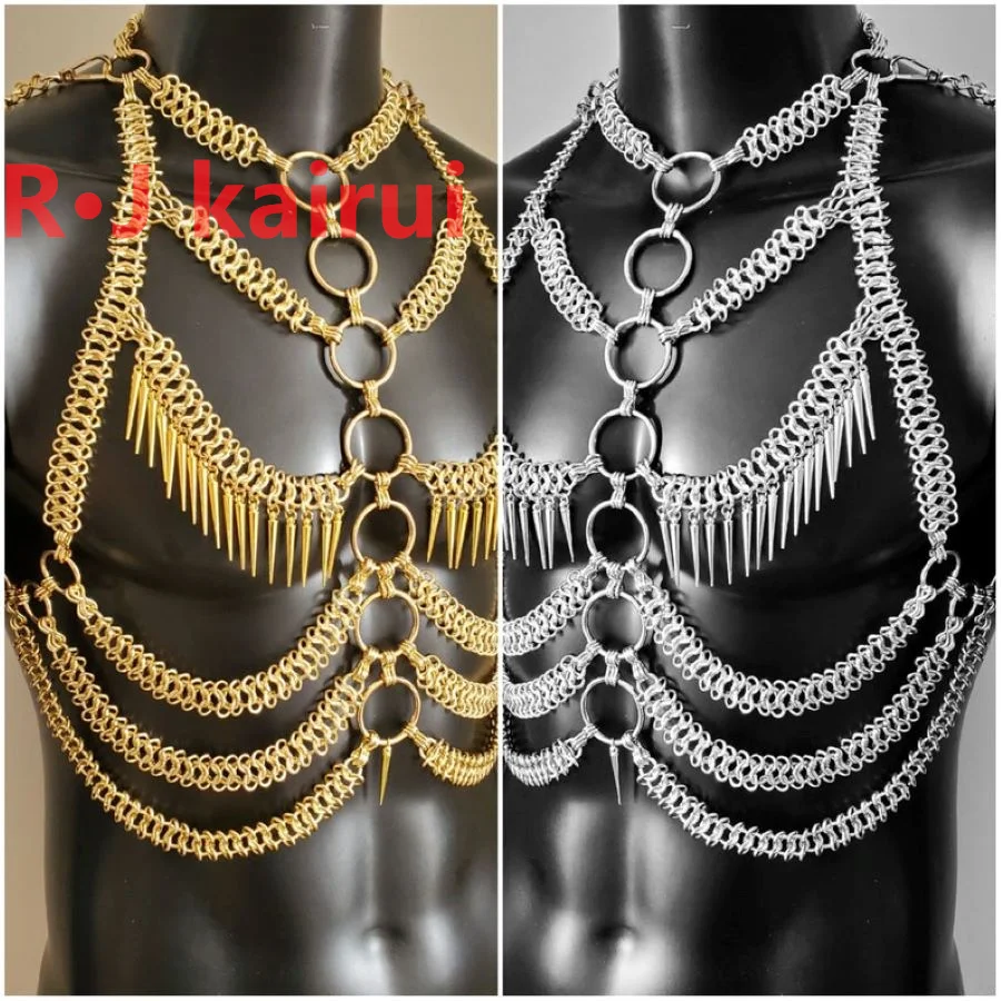 

RJ Fashion Handmade Gold Men Chains Jewelry Unique Punk Necklace Shoulder Chains Cosplay Jewelry 2 Colors
