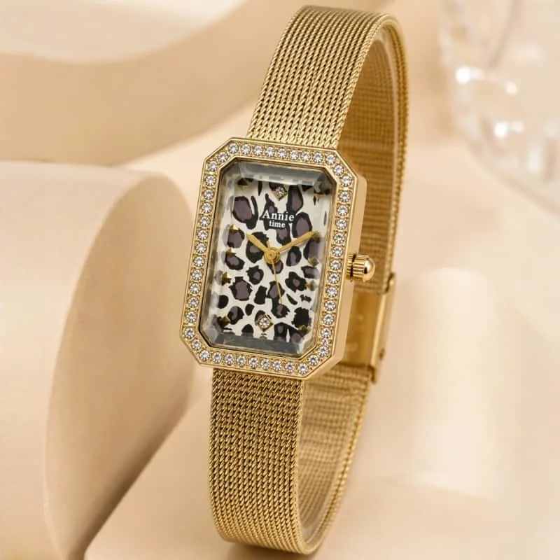 

New Retro Leopard Print Women Watch High-End Fashion Rectangular Rhinestone Quartz Ladies Wristwatches Elegant Female Clock Gift