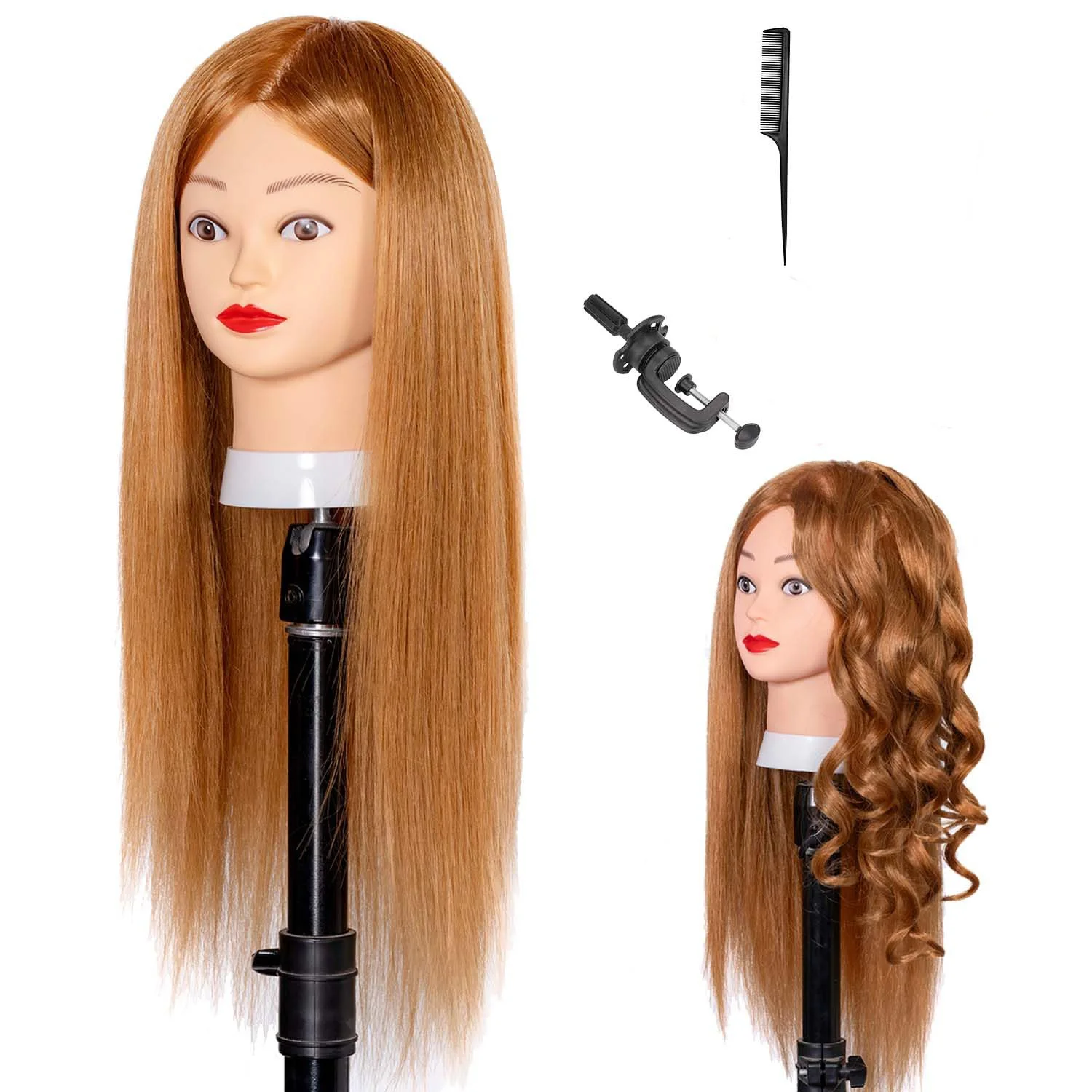 

Mannequin Head with 80% Human Hair Straight 26"-28" Doll Head with Hair Cosmetology Mannequin Head Human Hair for Hairdresse