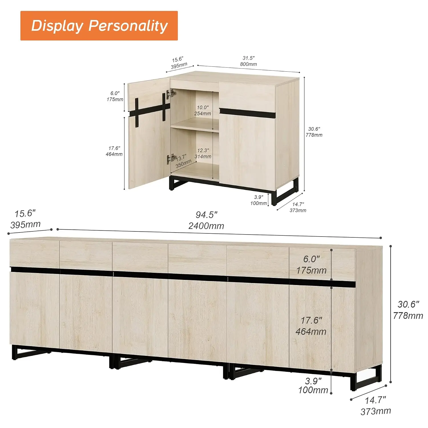 Modern TV Stand for TVs Up to 100 Inch, 3-in-1 Wood Entertainment Center with Adjustable Shelves & Protective Foot, Customized