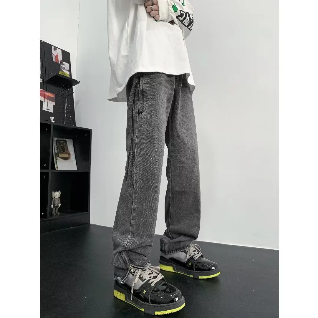 

American High Street Loose Straight Leg Vintage Waed Wide Leg Pants Casual Long Trousers for Men Trendy Brand Jeans