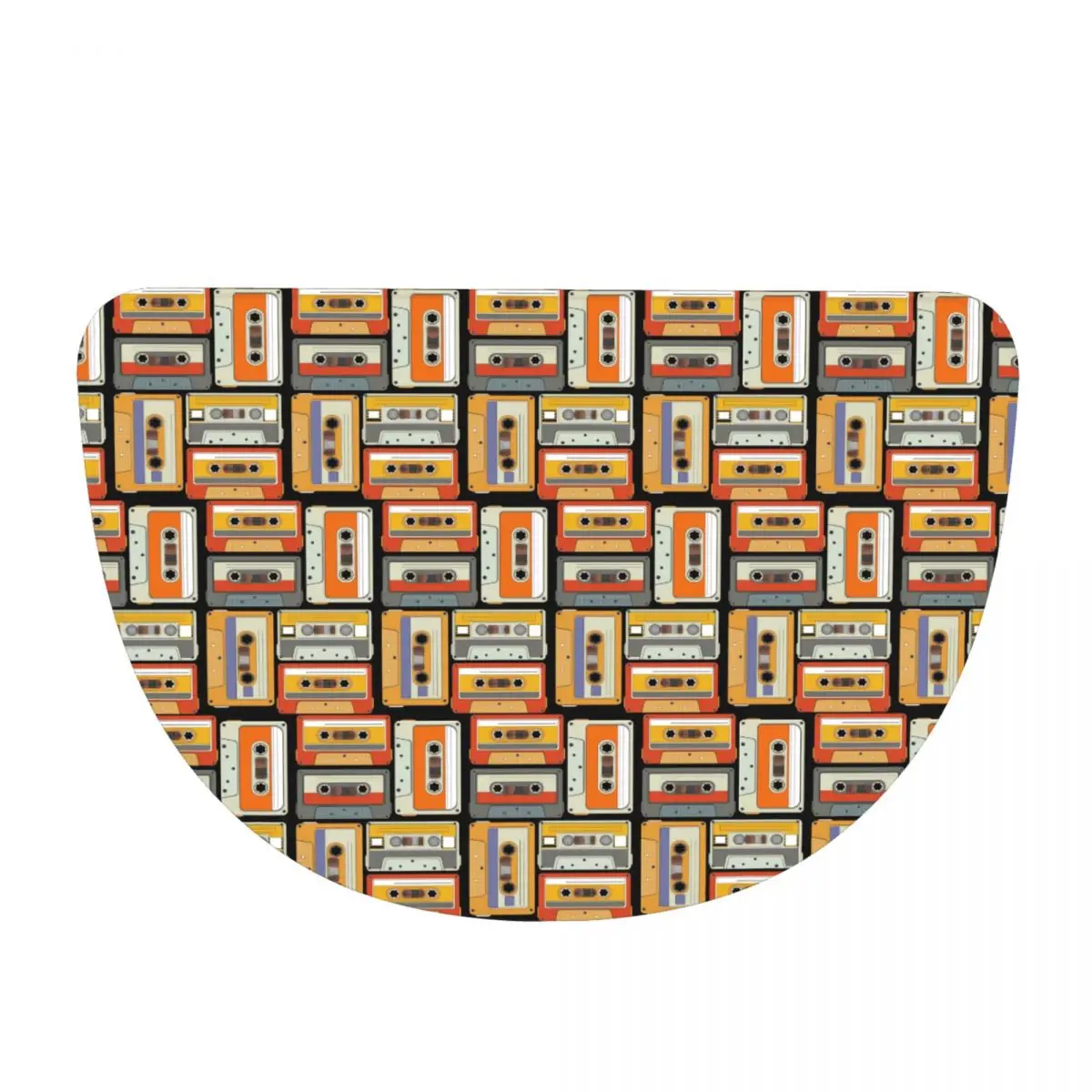 80s Generation Vintage Cassettes Soft Flannel Half Round Doormat Non Slip Bathroom Mat Absorbent Floor Carpet for Home Bedroom