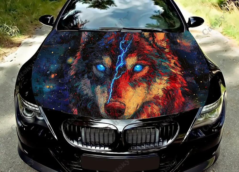 

Starry Wolf with Blue Eye Pattern Car Hood Vinyl Stickers Wrap Vinyl Film Engine Cover Decals Sticker on Car Auto Accessories