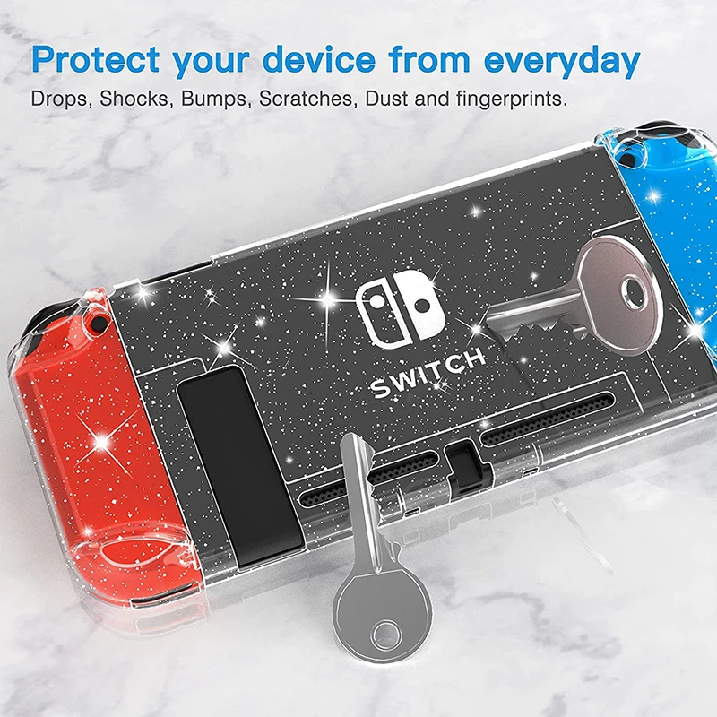 Capa dura com glitter transparente, capa transparente de cristal brilhante para nintendo switch oled ns joy-con controlador protetor de aperto de mão