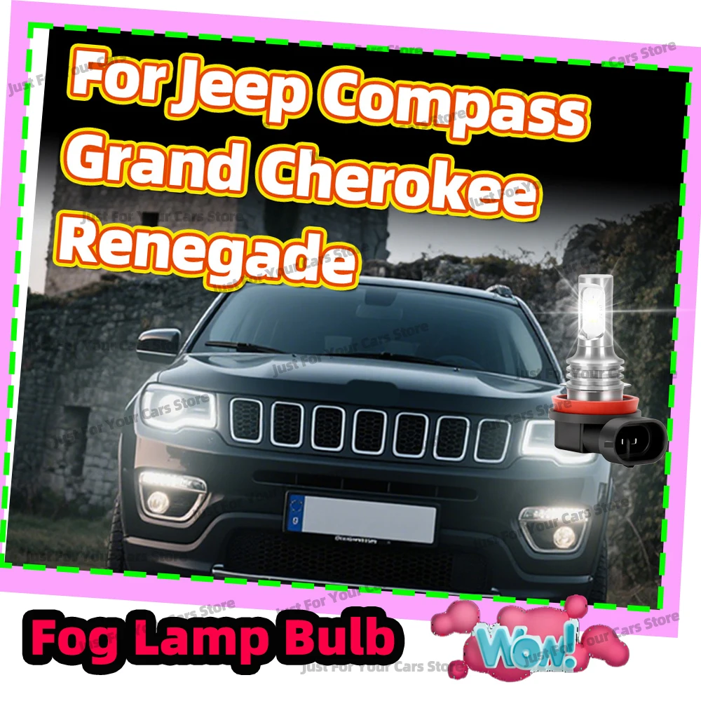 2Pcs 6000K White Car Front Fog Light Bulbs For Jeep Renegade Compass 2015-2019 Grand Cherokee 2014-2019 2018 2017 2016 Fog Lamps