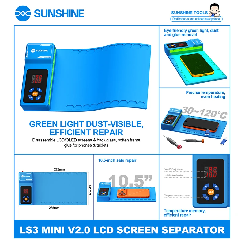 SUNSHINE LS3 Mini removedor de tela LCD portátil Controle de temperatura inteligente, para telefones celulares e tablet abaixo de 10,5 polegadas