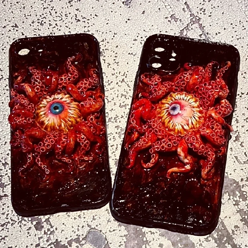 4118 Original 3D Handmade Mobile Phone Case Cthulhu Art Scarlet Eye Tentacle Gothic Style Mobile Phone Case Custom Gift