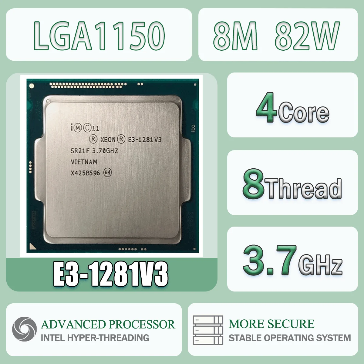 Intel Xeon E3-1281V3 3,7 GHz Quad-Core ocho hilos 8M 82W E3 1281 V3 ordenador CPU procesador servidor E3 1281V3 FC-LGA12C LGA 1150