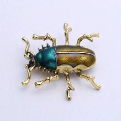 Fashion Insect Animal Brooch Men Women Retro Drip Oil Rhinestone Beetle Pin