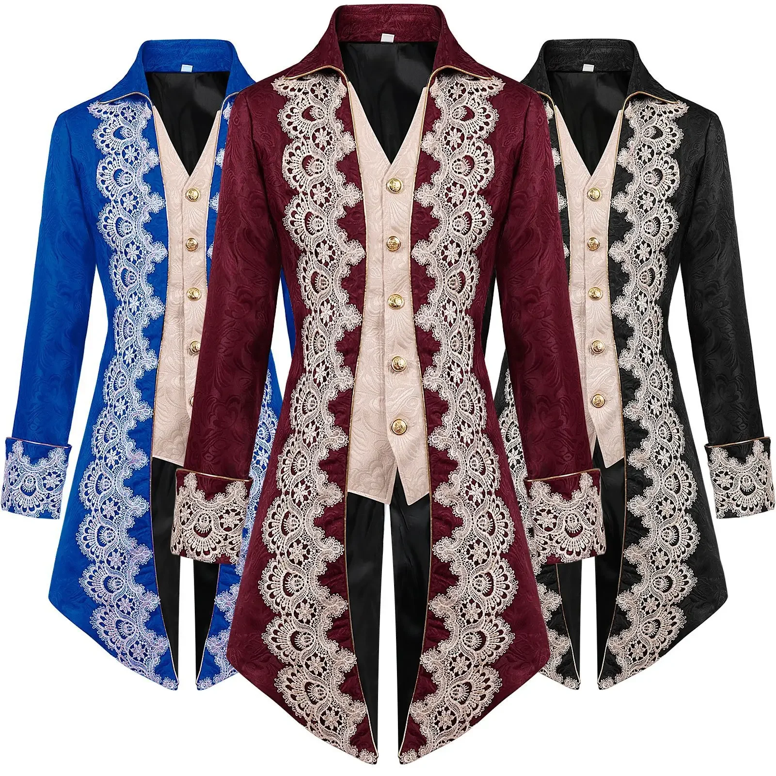 Traje de renda do rei príncipe vitoriano de luxo para homens adultos jaqueta superior steampunk meados do século gótico vestido blazer casaco uniforme