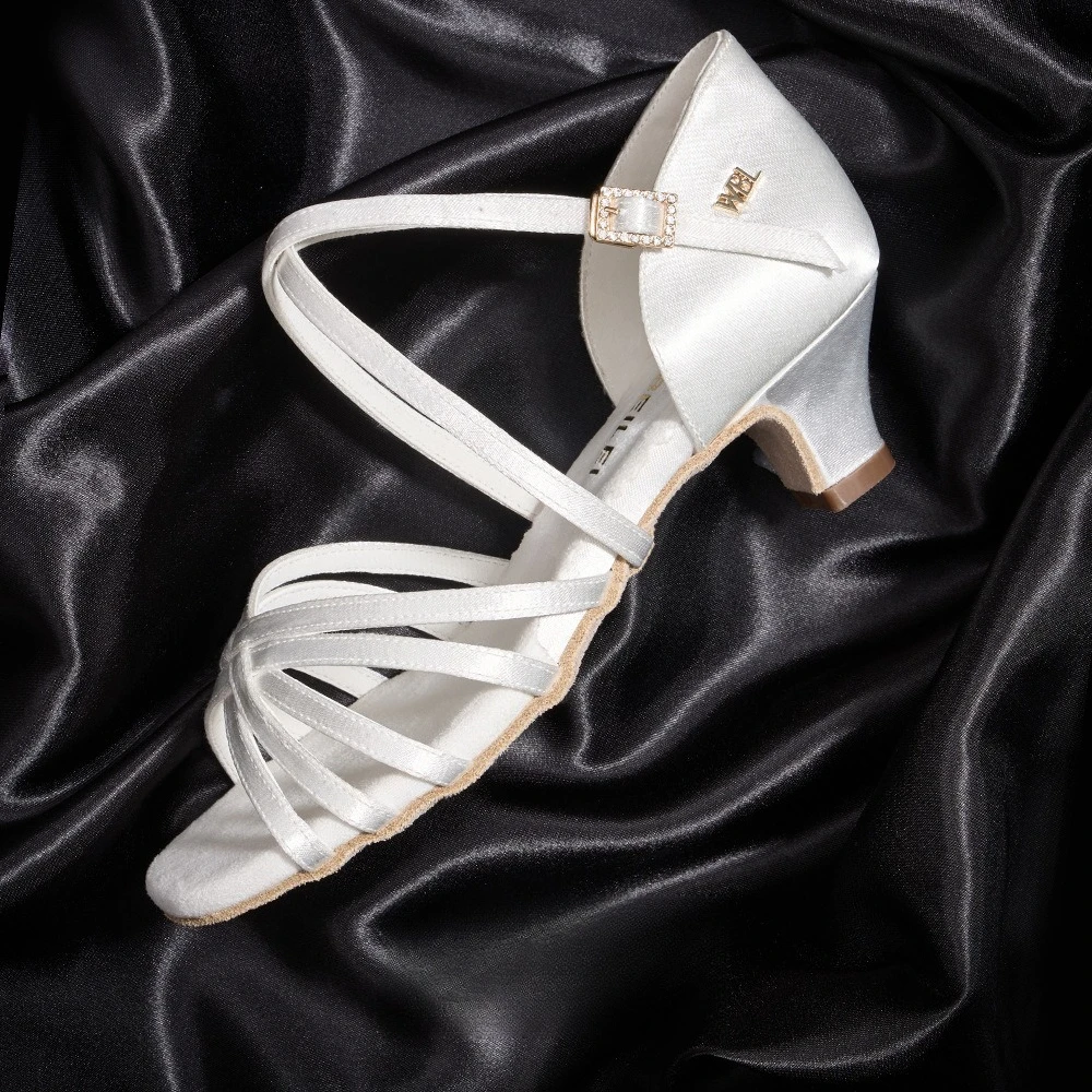 

UK Latin Dance Shoes Women's Mid Heel Silk Satin Practice Shoes with Flexible Sole for Ballroom Cha Cha