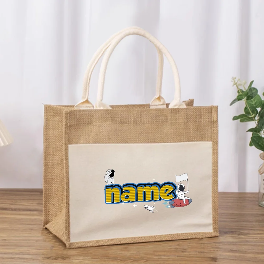Personalized Customization Name Shopping Bag Jute Shoulder Bag Handheld Portable Storage Bag Customized Product