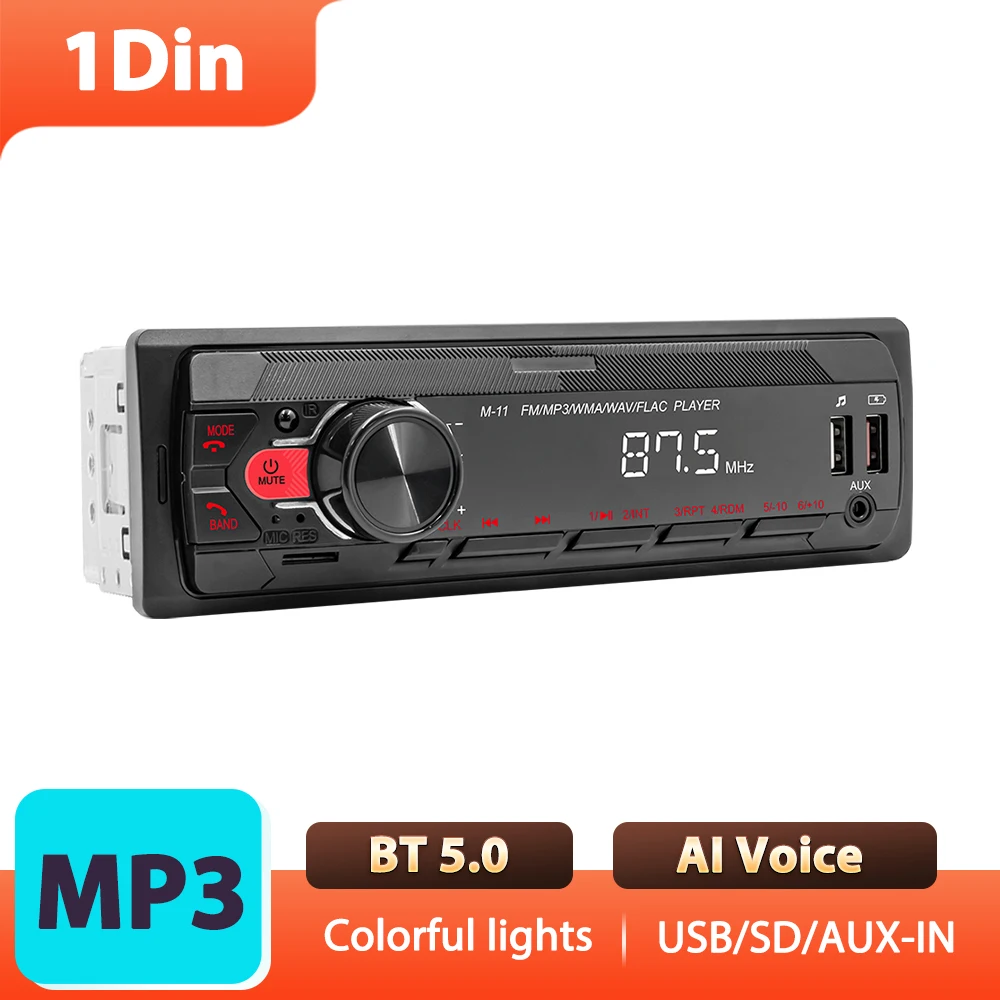 Podofo 1Din MP3 Autoradio Bluetooth MP3-Player Fernbedienung USB/SD/AUX-IN ISO-Anschluss FM Audio Musik 12V 2-Kanal Autoradio