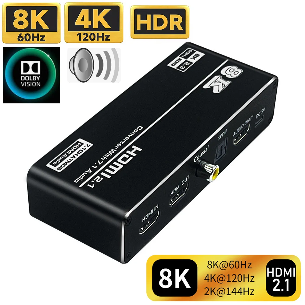 8K HDMI 2.1 Audio Extractor  120Hz 8K 60Hz HDMI 2.1 Audio Splitter HDMI 2.1 Audio Converter Receiver Dolby Atmos for PS5 Xbox S