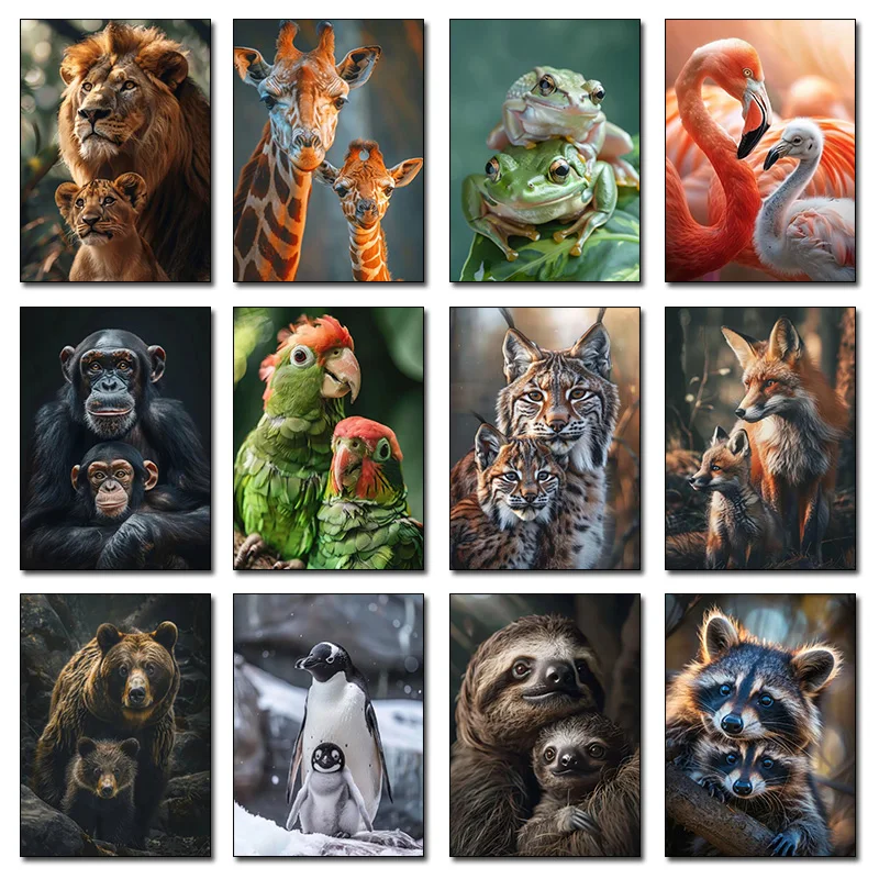 Animals Family Poster Wild Lion Tiger Wolf Canvas Painting Classic Animal Aesthetics Wall Art Prints Home Bedroom Decor Gifts
