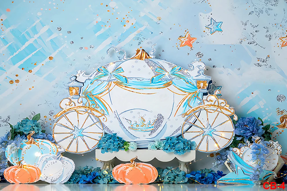 Cinderella Carriage Castle Birthday Photography Backdrop Kids Girl Cake Smash Props Pumpkin Car Decor Baby Shower Background