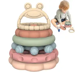 Stacking Ring Toy Colorful Cute Frog Building Rings Stacker Teethers 6 PCS/Set Montessori Toys For Early Learning Educational