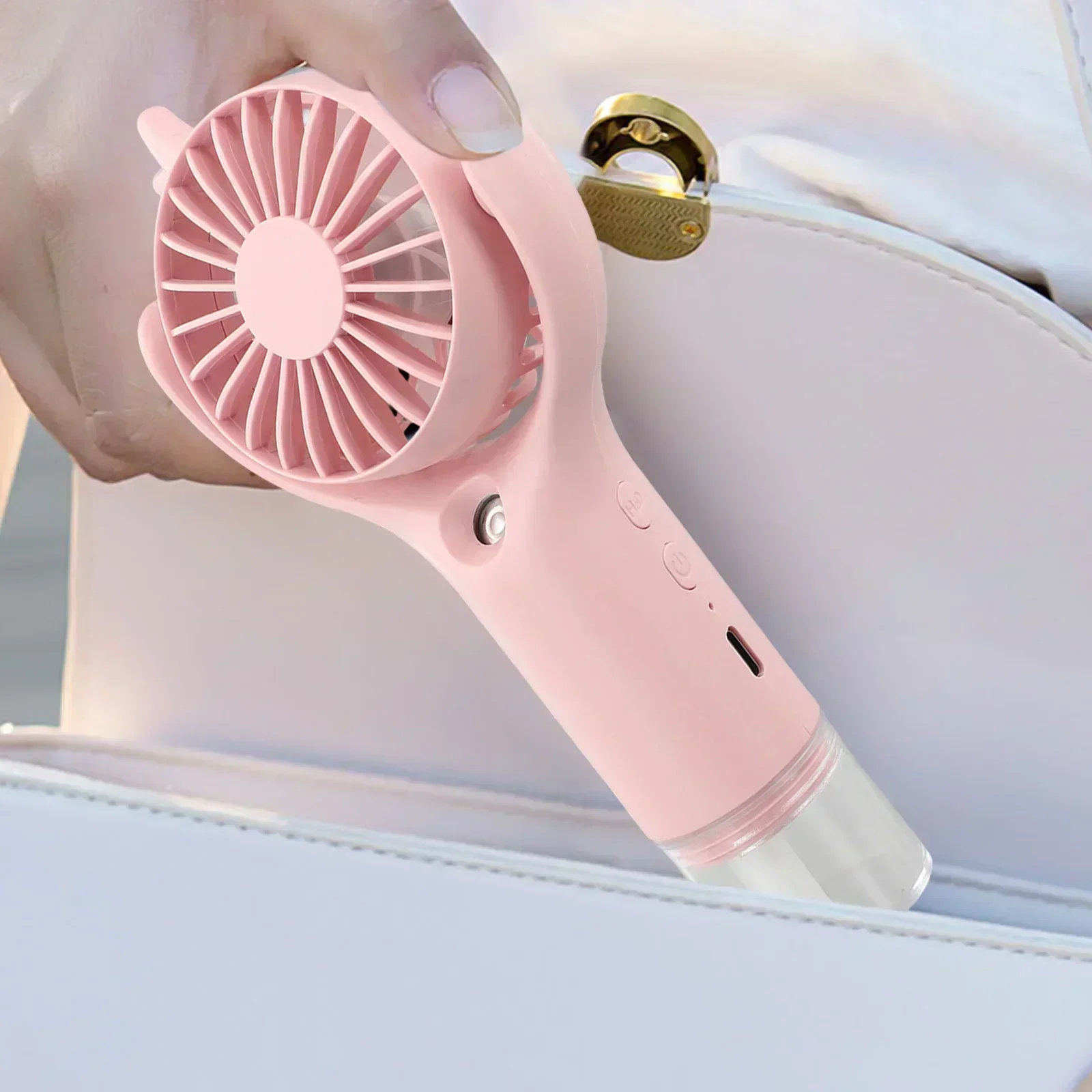 

For Home Portable Fan Summer Use Outdoor Cooling Pink Handheld Fan With Mist Feature Stylish Options Three Wind Speeds